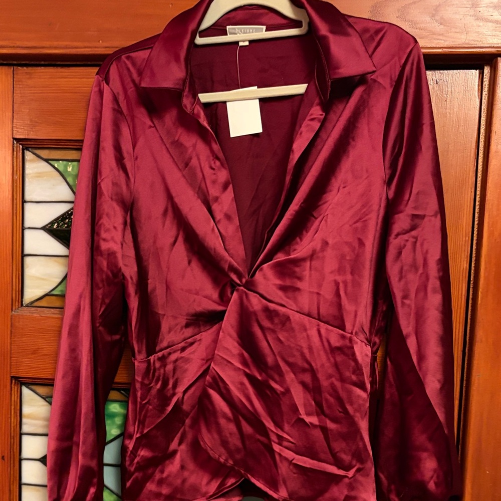 Pleione Rich Burgundy Satin Blouse